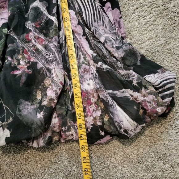 All Saints Retro Cavalry Harness Skeleton Floral Black Silk Maxi Dress Sz 10 - Picture 5 of 9